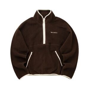 LARGE Sporty & Rich Serif Logo Sherpa Quarter Zip Brown